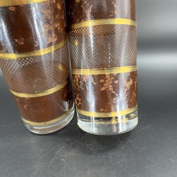 MCM Georges Briard Tortoise Gold Highball Drinking Tumbler Glasses Set 2 Vintage - Picture 6 of 12